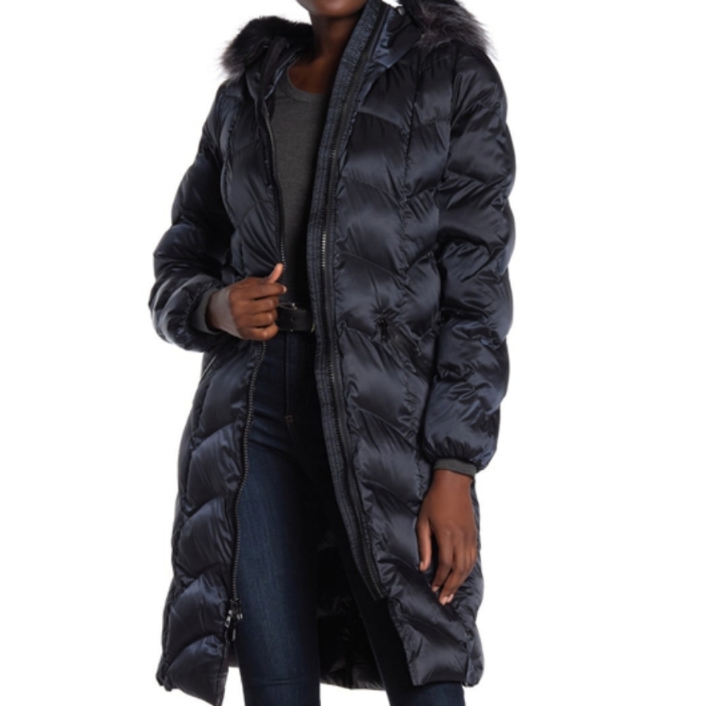 Kensie Faux fur lined hoodie quilted Designer Faux Fur Winter Warm Long coat 003